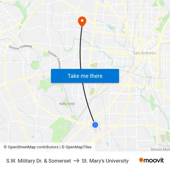 S.W. Military Dr. & Somerset to St. Mary's University map