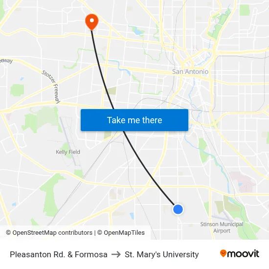 Pleasanton Rd. & Formosa to St. Mary's University map