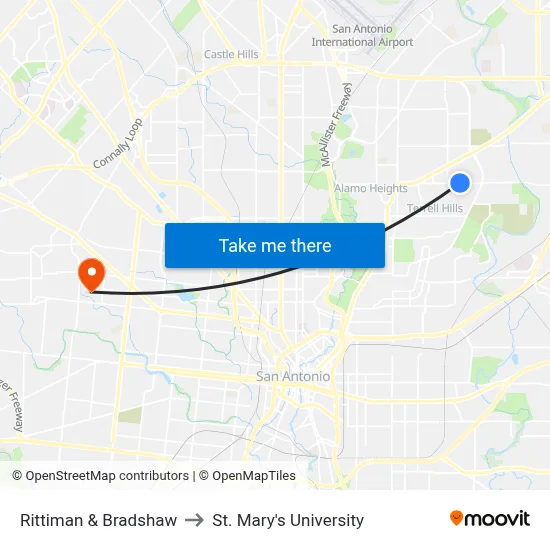 Rittiman & Bradshaw to St. Mary's University map