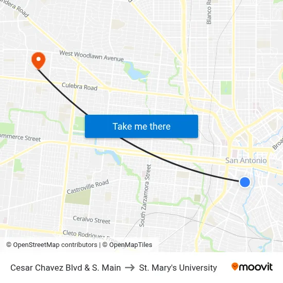 Cesar Chavez Blvd & S. Main to St. Mary's University map