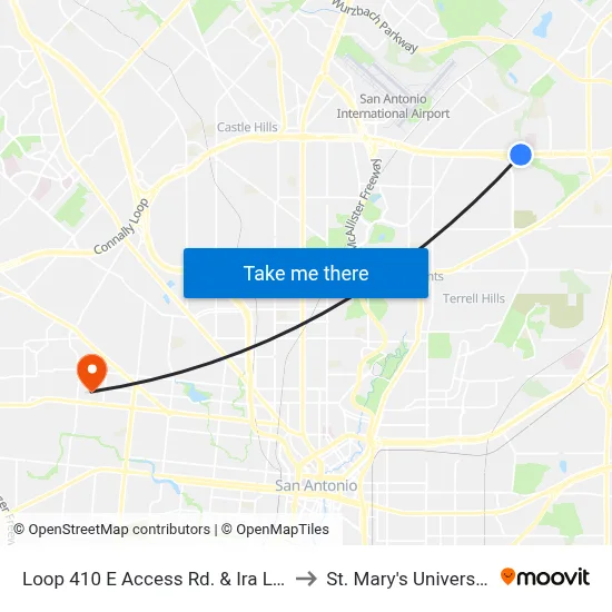 Loop 410 E Access Rd. & Ira  Lee to St. Mary's University map
