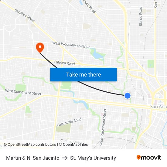 Martin & N. San Jacinto to St. Mary's University map