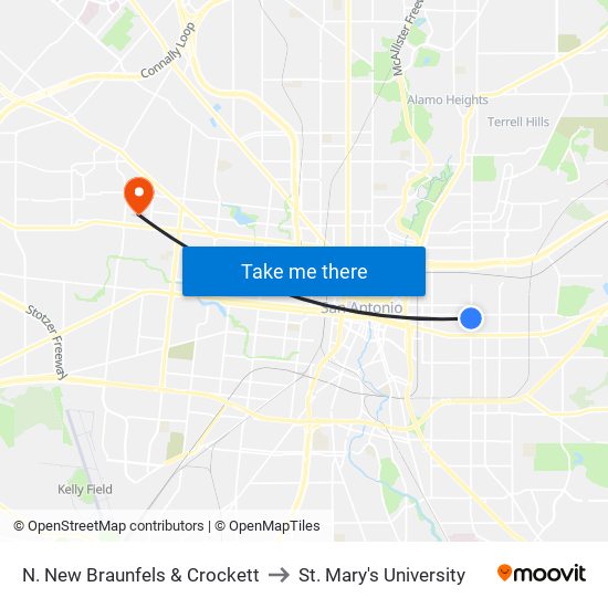 N. New Braunfels & Crockett to St. Mary's University map