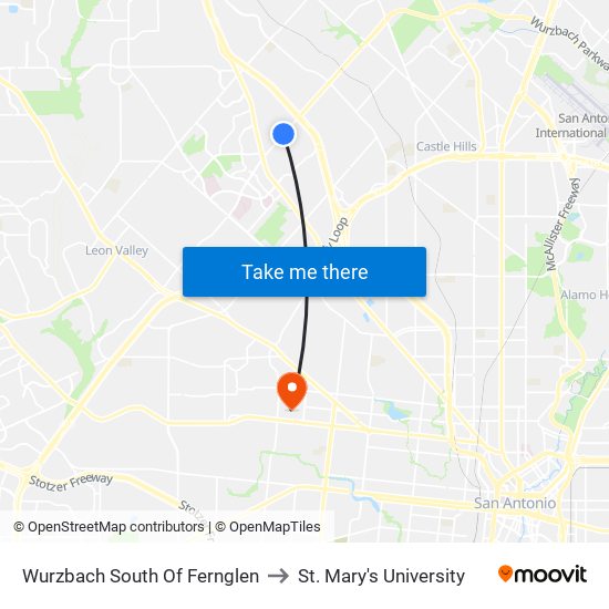 Wurzbach South Of Fernglen to St. Mary's University map