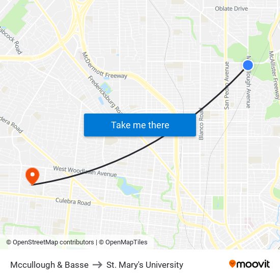 Mccullough & Basse to St. Mary's University map