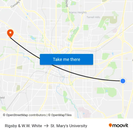 Rigsby & W.W. White to St. Mary's University map