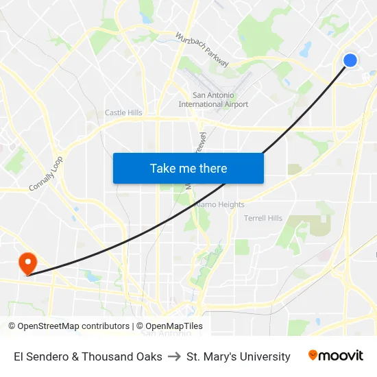 El Sendero & Thousand Oaks to St. Mary's University map