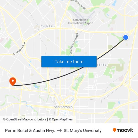 Perrin Beitel & Austin Hwy. to St. Mary's University map