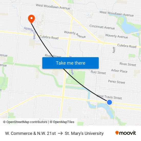 W. Commerce & N.W. 21st to St. Mary's University map