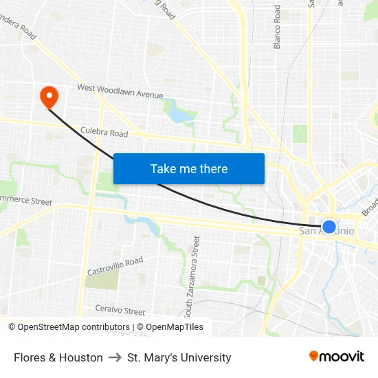 Flores & Houston to St. Mary's University map