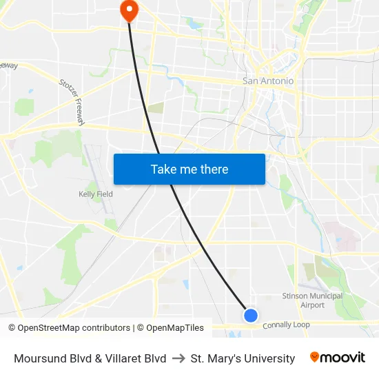 Moursund Blvd & Villaret Blvd to St. Mary's University map