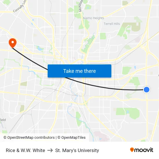 Rice & W.W. White to St. Mary's University map
