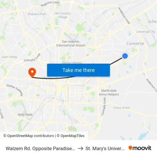 Walzem Rd. Opposite Paradise Rd. to St. Mary's University map