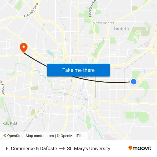 E. Commerce & Dafoste to St. Mary's University map