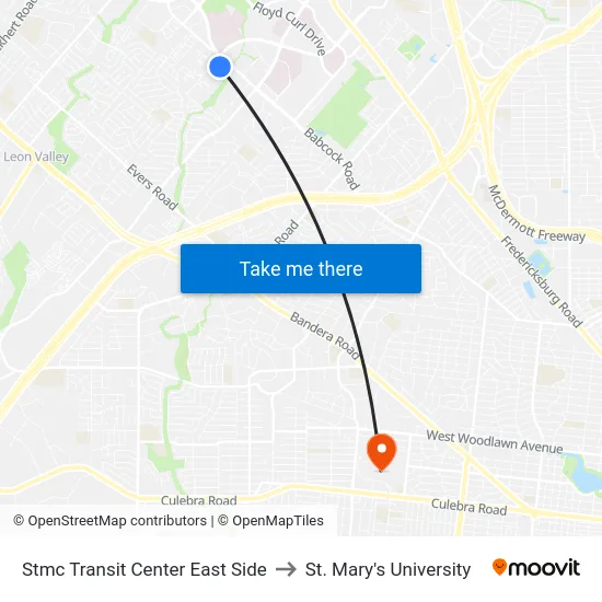 Stmc Transit Center East Side to St. Mary's University map
