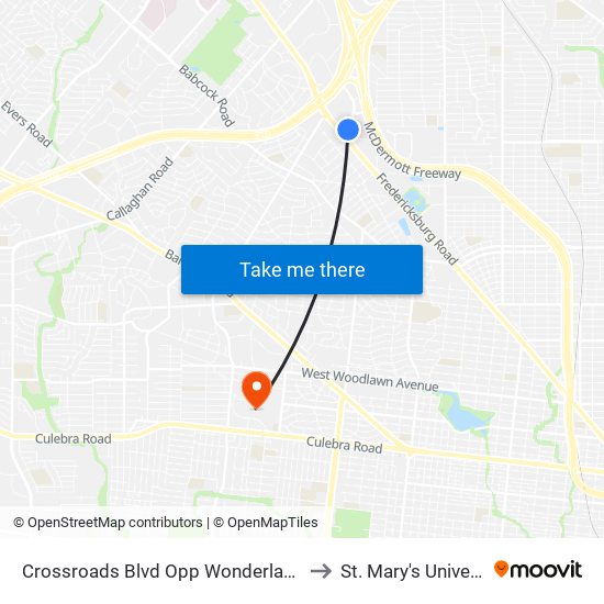 Crossroads Blvd Opp Wonderland Mall to St. Mary's University map