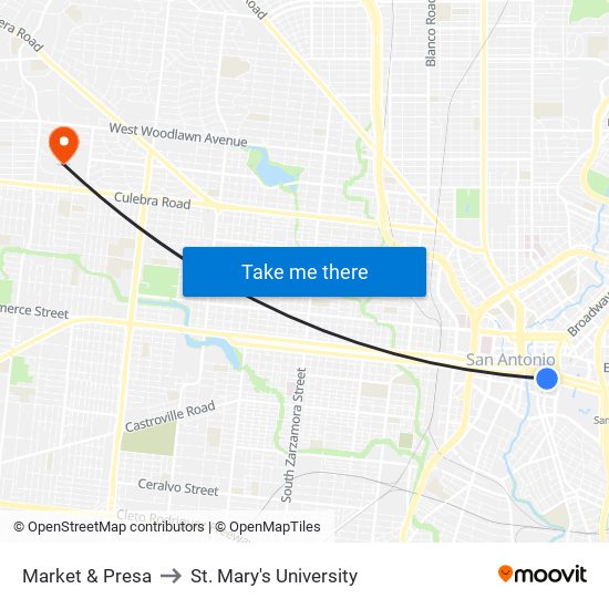 Market & Presa to St. Mary's University map