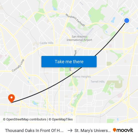 Thousand Oaks In Front Of H.E.B. to St. Mary's University map