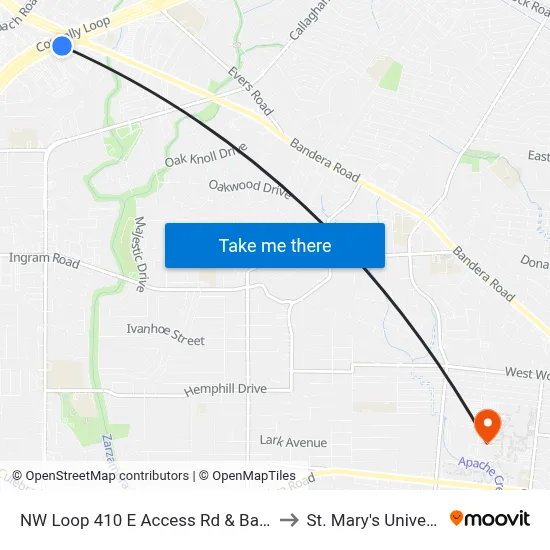 NW Loop 410 E Access Rd & Bandera to St. Mary's University map