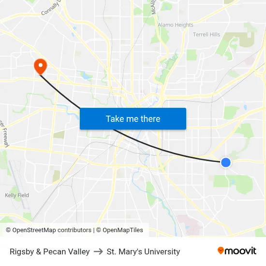 Rigsby & Pecan Valley to St. Mary's University map