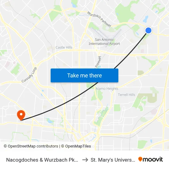 Nacogdoches & Wurzbach Pkwy. to St. Mary's University map