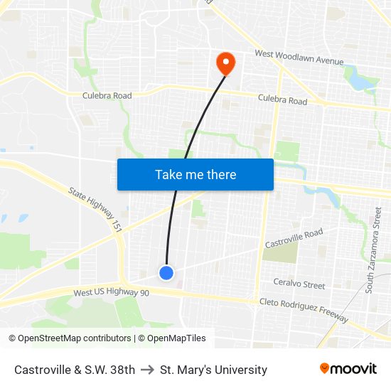 Castroville & S.W. 38th to St. Mary's University map