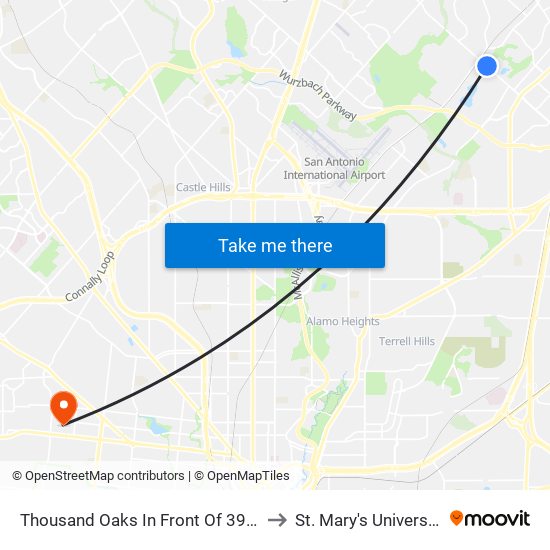 Thousand Oaks In Front Of 3935 to St. Mary's University map