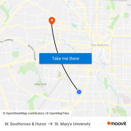 W. Southcross & Huron to St. Mary's University map