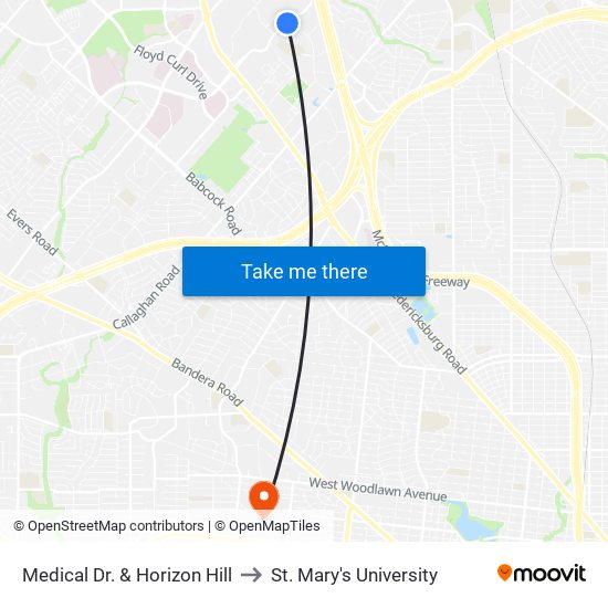 Medical Dr. & Horizon Hill to St. Mary's University map