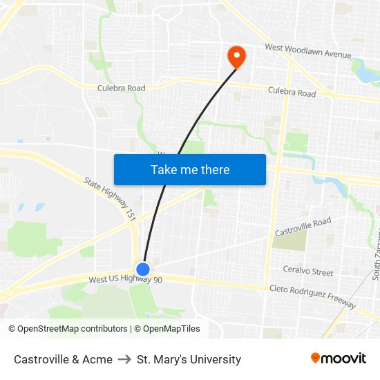 Castroville & Acme to St. Mary's University map