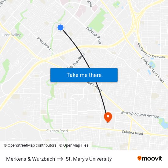 Merkens & Wurzbach to St. Mary's University map