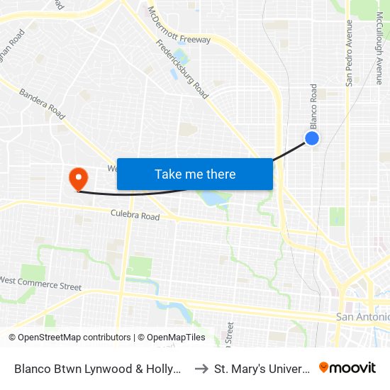 Blanco Btwn Lynwood & Hollywood to St. Mary's University map