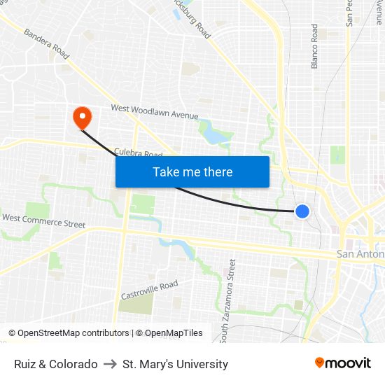 Ruiz & Colorado to St. Mary's University map