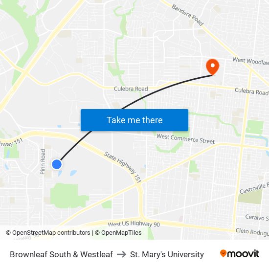 Brownleaf South & Westleaf to St. Mary's University map