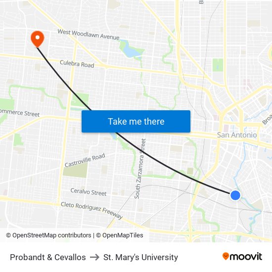 Probandt & Cevallos to St. Mary's University map
