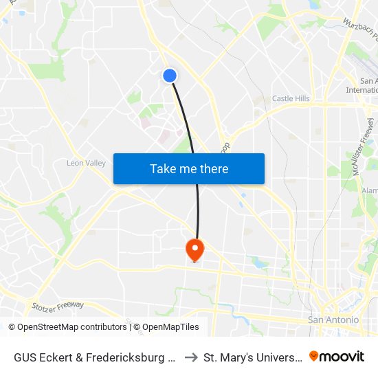 GUS Eckert & Fredericksburg Rd. to St. Mary's University map