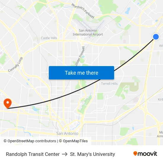 Randolph Transit Center to St. Mary's University map