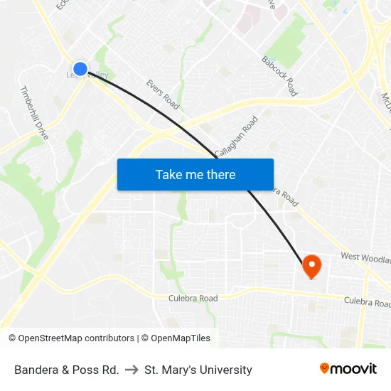 Bandera & Poss Rd. to St. Mary's University map