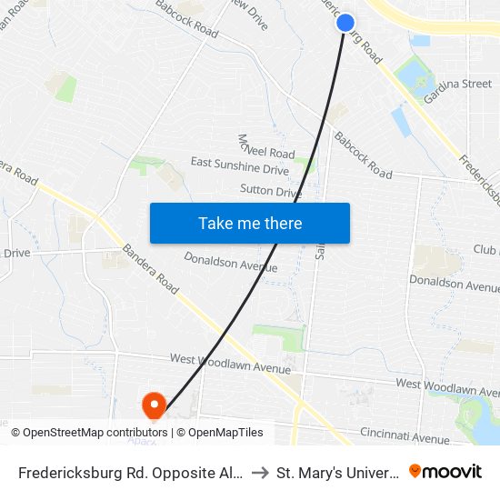 Fredericksburg Rd. Opposite Altgelt to St. Mary's University map