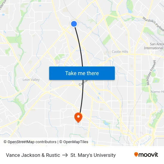 Vance Jackson & Rustic to St. Mary's University map
