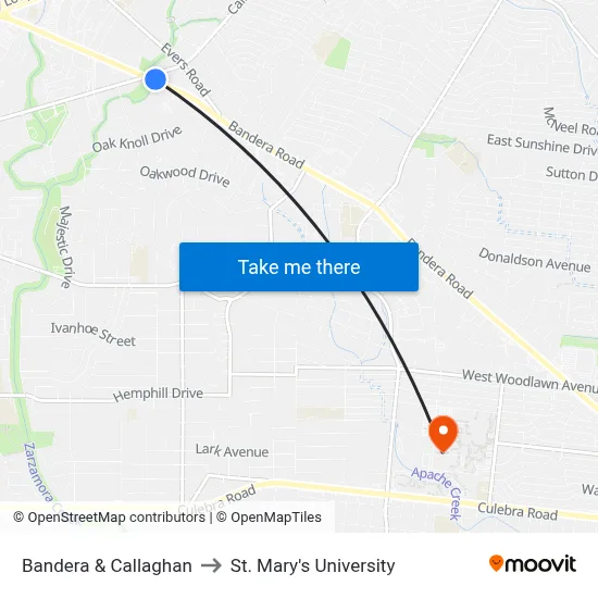 Bandera & Callaghan to St. Mary's University map