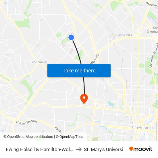 Ewing Halsell & Hamilton-Wolfe to St. Mary's University map