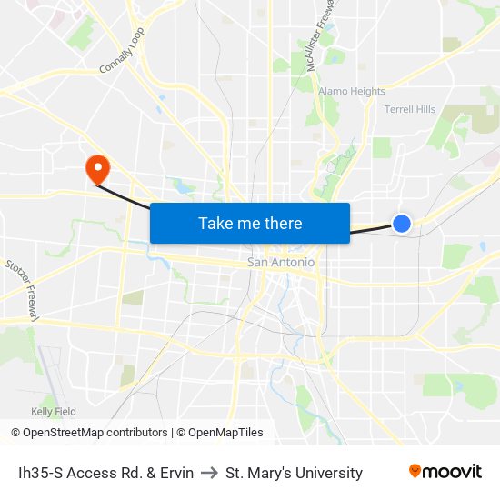 Ih35-S Access Rd. & Ervin to St. Mary's University map