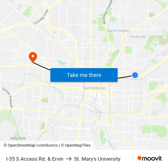 I-35 S Access Rd. & Ervin to St. Mary's University map