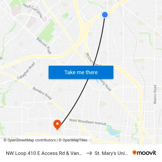 NW Loop 410 E Access Rd & Vance Jackson to St. Mary's University map