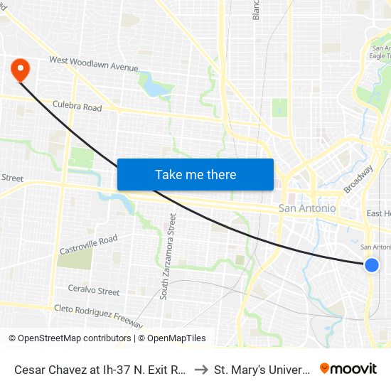 Cesar Chavez at Ih-37 N. Exit Ramp to St. Mary's University map