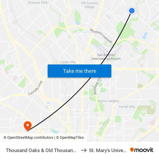 Thousand Oaks & Old Thousand Oaks to St. Mary's University map