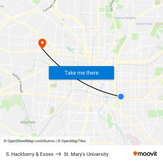 S. Hackberry & Essex to St. Mary's University map