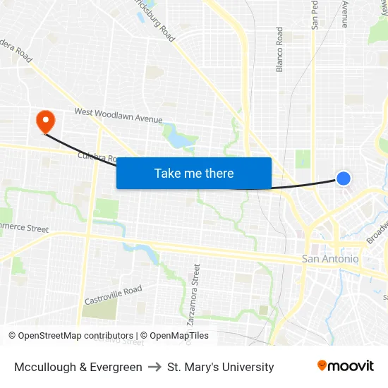 Mccullough & Evergreen to St. Mary's University map