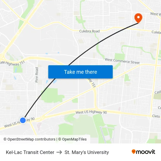 Kel-Lac Transit Center to St. Mary's University map